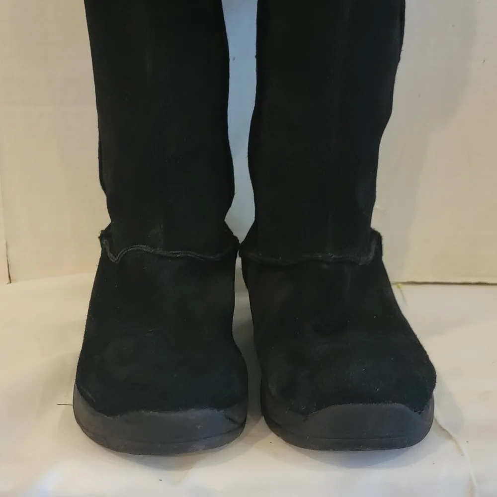 KHOMBU BLACK SUEDE LEATHER MID CALF BOOTS WITH FAUX FUR TRIM (sz‎ 4)